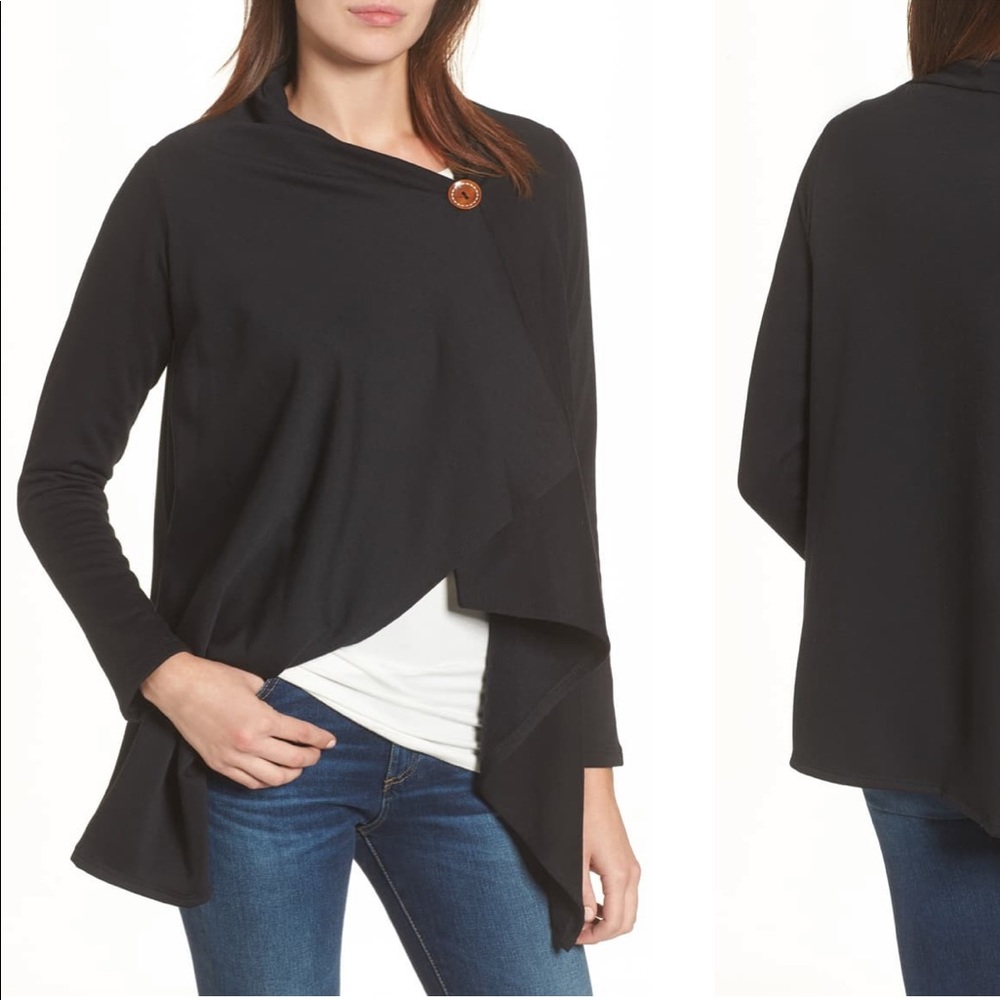 Bobeau one button fleece wrap cardigan